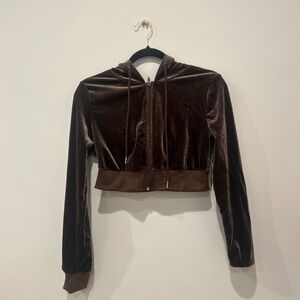 Brown Velour Cropped Hoodie - Size ( M)
